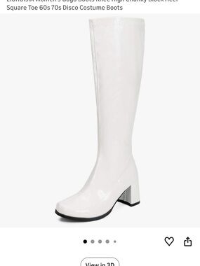White Patent Over-the-Knee Block Heel Boots Size 7.5 Disco 70s GoGo Party